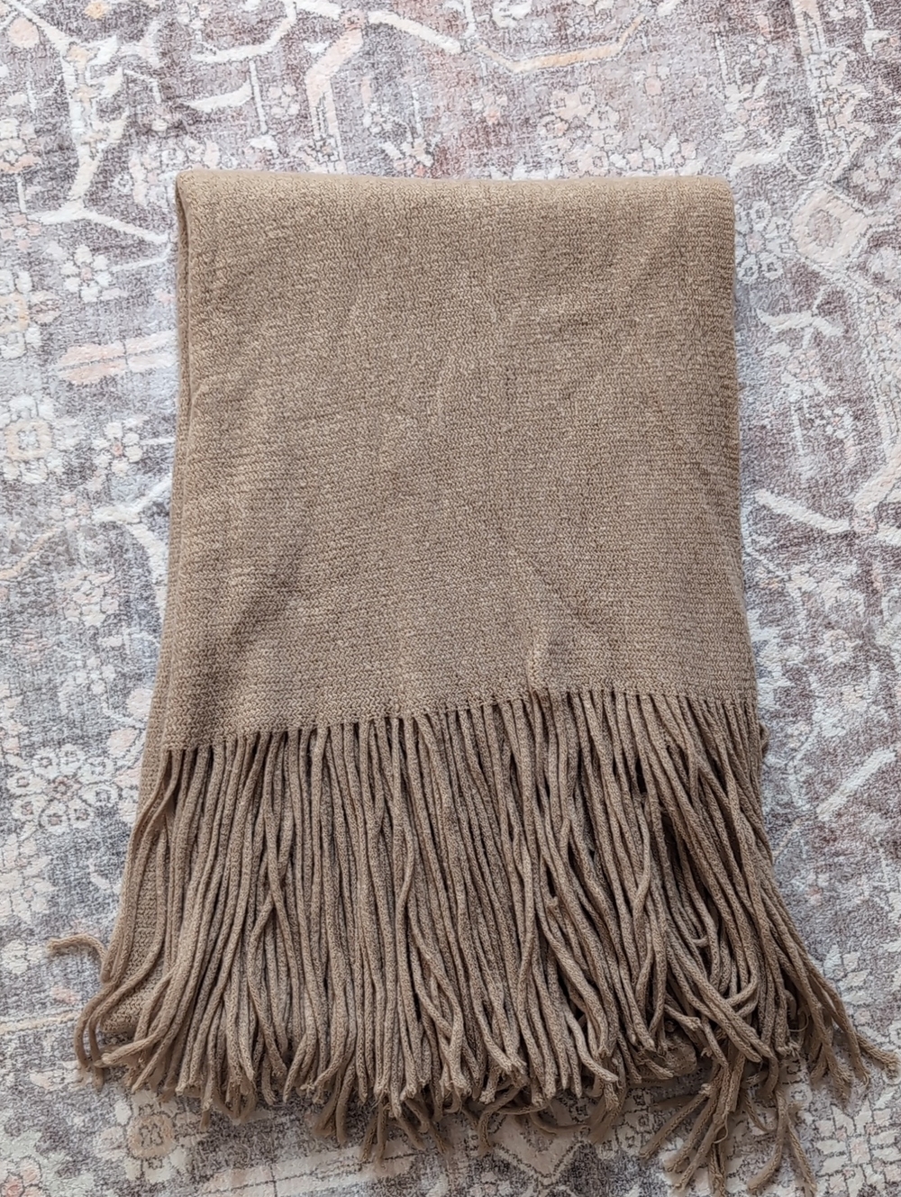 Free People Taupe Fringe Knit Wrap Shawl/Blanket Scarf